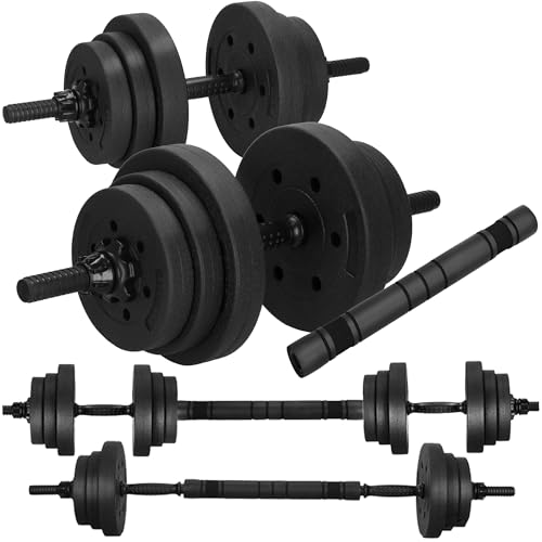 Juego de mancuernas de 30 kg – Mancuernas ajustables 2 x 15 kg con conector – Mancuernas y mancuernas combinadas para entrenamiento en casa – Mango antideslizante y peso bituminoso – SPRINGOS