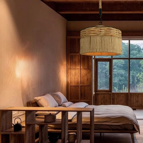 Suspension corde de chanvre rétro lustre rustique de haute qualité E27