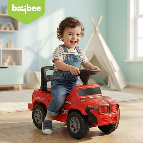 Image of Baybee Nitro Ride on Cars for Kids | Portable Ride on Jeep with High Backrest & Toy Storage | Baby Push Ride ons Toys Car with Music & LED Light | Outdoor Kids Cars for 1 to 3 Years Boy Girl (Red)