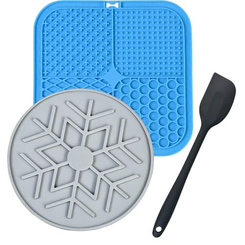 Kaiyzo 2 pcs Dog Cat Food-grade Silicone Lick Mats with Suction Cups Includes Silicone Spatula Dog Accessories for Slow Feeder Puppy Essentials for Anxiety Relief Cat Boredom Busters Treat Mat