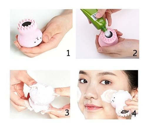 Esponja de Limpeza Facial Esfoliante em Formato de Polvo, Silicone Macio, Rosa