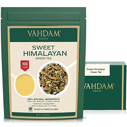 Vahdam, Himalayan Green Tea Loose Leaf (100 Cups) |100% Natural Tea | Green Tea Leaves, Turmeric, Shatavari, Cardamom, Ashwagandha, Stevia | Brew As Hot Tea Or Iced Tea |3.53Oz (Set Of 2) #TOP30