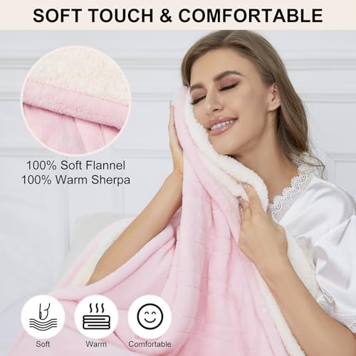 Electric Heated Throw Blanket Sherpa 50"x60" Pink Machine Washable 6 Heat Settings 4 Hours Auto Off Overheat Protection for Home Office Use - Image 3