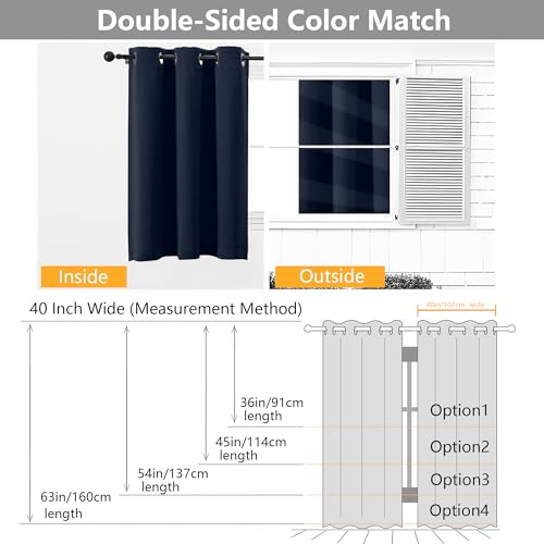Image of Simplebrand Navy Blue Short Cafe Curtains 36 Inch Length 2 Panels Set, Half Window Grommet Privacy Drape Tiers for Kitchen, Thermal Insulated Room Darkening Curtains for Bathroom Shades, W40 x L36
