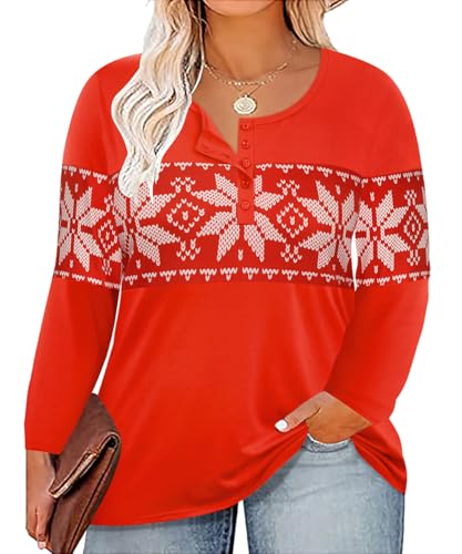 Image of CARCOS Plus Size Tops for Women Long Sleeve Fall Tunic Color Block Camo /Plaid /Leopard /Fall Blouse Crewneck Tshirt XL-5XL