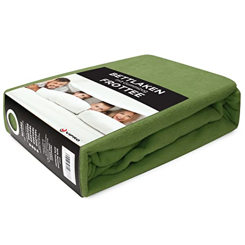 Vipro Group Spannbettlaken 220x200cm Frotte - Dunkeloliv Kuschel Bettlaken, Spannbetttuch Laken - Betttuch Betttuch Ideal für jeden Matratzentyp Spannbettlaken, Bettlaken mit Gummizug Cover