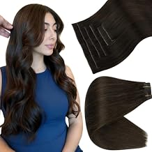 Full Shine Total 2 Packs #2 Dark Brown 24 Inch Seamless Clip ins, 22 Inch Invisi Edge Clip in Hair Extensions Blonde Highlight