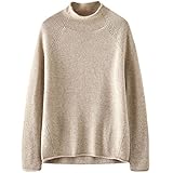 Women High Neck Cashmere Sweater Lady Thickened Cashmere Half Turtleneck Pullover Light Beige XXL