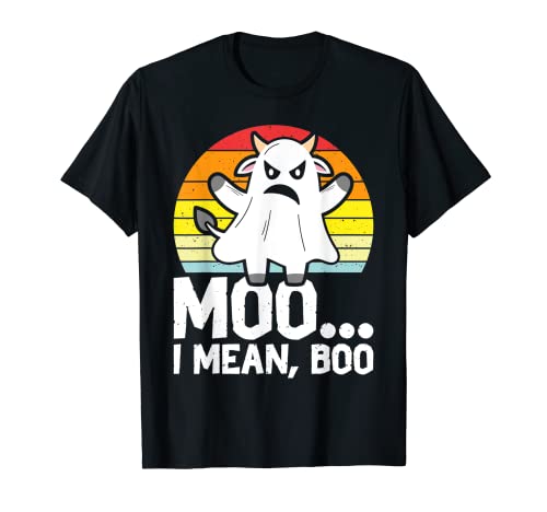 Ghost Cow Moo I Mean Boo Divertente Costume Retrò Halloween Maglietta