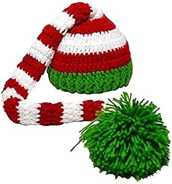 EDOBLUEChristmas Baby Green Red Crochet ELF Long Tail Pom-pom Hat