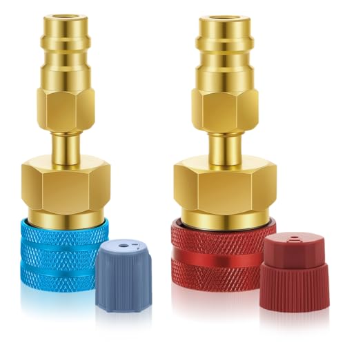R1234yf to R134a Adapter Kit 2PCS Quick Couplers for High & Low Side Car AC Refrigerant Recharge and Evacuation Conversion Connectors for R1234yf and R134a Systems (Red & Blue)