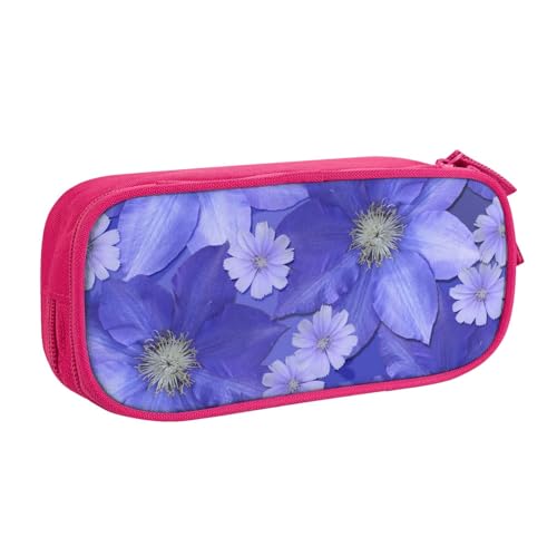 紫の花柄ペンケース 筆箱 文具ケース おしゃれ 筆袋 鉛筆ケース 鉛筆のサック 中高校生 軽量 収納バッグ 学生 子供 誕生日 入学ギフト 大容量 ダブルレイヤーPink