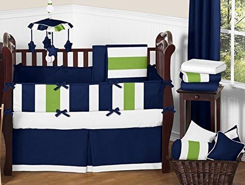 image for Sweet Jojo Designs Navy Blue White and Lime Green Window Treatment Val