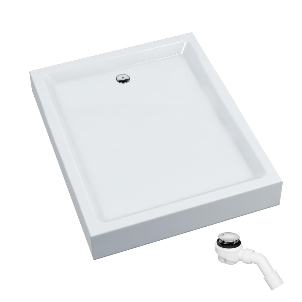 Receveur de douche AQUABAD NORMA, dimensions 90x120 cm rectangulaire pour zone de douche, douche, 5 pieds de support, bonde Domoplex 52mm, acrylique sanitaire blanc haute brillance