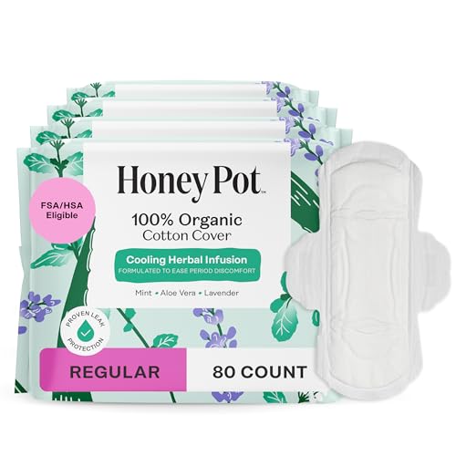 Image of The Honey Pot Company - 80ct - Herbal Sanitary Pads for Women - Regular Flow w/Wings - Infused w/Essential Oils for Cooling Effect & Organic Cotton Cover - Feminine Care