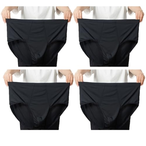 50-150kg Plus Size Men's Silk Briefs Underwear XL-8XL 4-Pack High Waisted Panties Breathable Daily Sleep Underpants