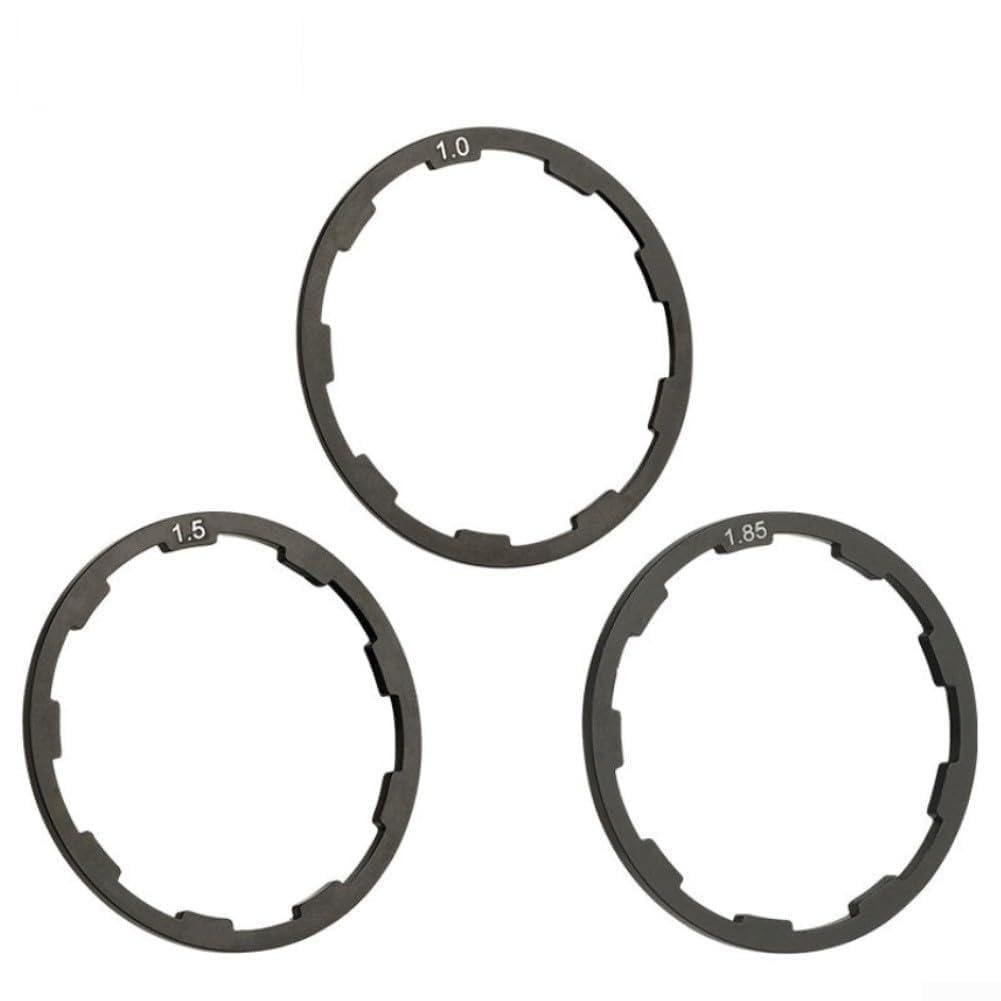 Belnotelt Alloy Bicycle Hub Spacer Set for 7/8/9/10/11 Speed Cassette, CNC Machined 6061 Aluminum Freewheel Shims with Grooved Design for HG Freehub Adjustment(1mm+1.5mm+1.85mm)