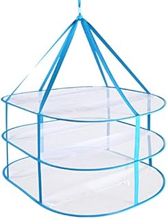 MOVKZACV Foldable Sweater Clothes Airer 3 Tier Folded Mesh Hanging Dryer Portable Laundry Hanging Clothes Basket Sweater Clothes Airer (Blue)