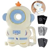 Feidoog Mochila Acolchada para la Cabeza del bebé con 3 Rodilleras para Caminar y Gatear, Astronautas Beige