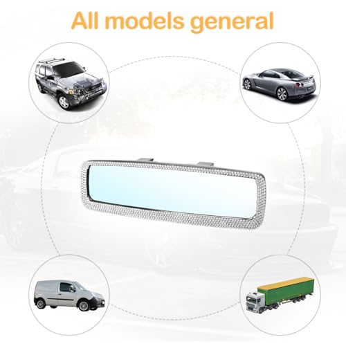 Image of Osilly Bling Car Rearview Mirror, Decorations Rear View Mirror with Crystal Rhinestones & Diamonds, Car Interior Trim Accessories, Clip-on & HD Glass, Sparkly Gift for Mother Women Girls (Silver)