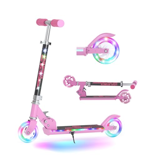 YEE Run Patinete Niño, Patinete niño 3-12 años, con Luces LED Fresco, Plegable, Freno de Rueda Trasera, 3 Altura Ajustable, 4 Pulgadas de Ruedas Grandes para - 50KG MAX.
