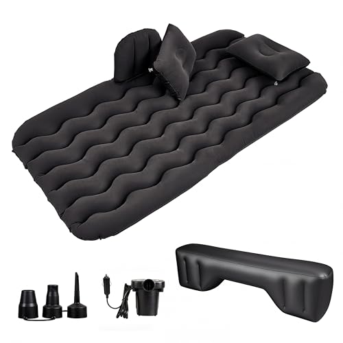 Car Bed Inflatable Mattress with Electric Air Pump and with 2 Pillows Foldable Air Bed for Back Seat SUV Boot & Camping Portable Travel Mattress for Adults Kids & Road Trips (135*70 cm Black)