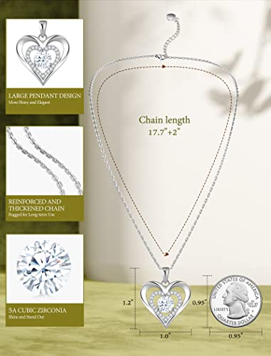 Jowaia 925 Sterling Silver Heart Necklace For Women Love Pendant Shiny Large Simulated Diamond Birthstone Necklace Jewelry Valentine's Day Birthday Mothers Day Gifts For Mom Her Women Girls Wife Girlfriend, Chain Length 17.7"+2" Extender #TOP5