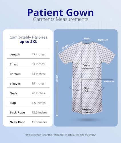 Utopia Care 4 Pack Cotton Blend Hospital Gown, Back Tie, 45" Long & 61" Wide, Patient Gowns Comfortably Fits Sizes up to 2XL