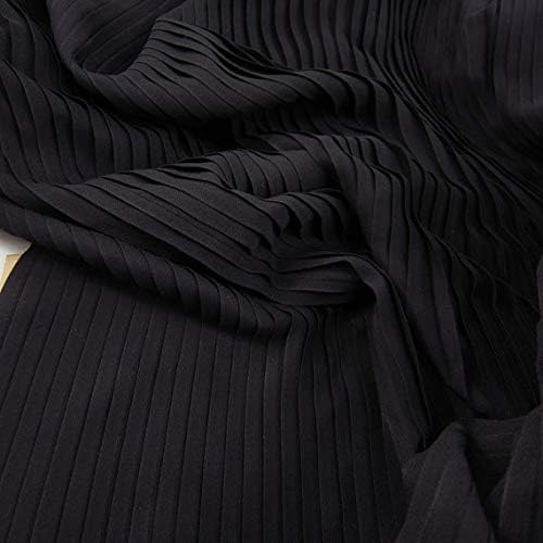 Pukido Black Chiffon Accordion Pleated Fabric for Pleated Dress, Accordion Chiffon Fabric by The Yard