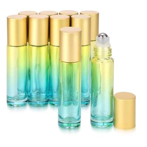 JIUWU 10 Pack 10ml Small Glass Roller Bottle, 1/3oz Clear Roll On Bottles