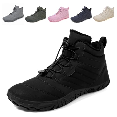 Fadezar barfotaskängor män kvinnor vattentäta snövandringskängor varm pälsfoder barfotaskor halkfria vandringsstövlar, 1698 Svart, 42 EU