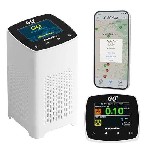GQ Radon Detector New Version V2.0 Radon Pro 2-in-1 Radon Monitor Nuclear Radiation Detector Geiger Counter simultaneously Detection Fast Accurate Color Simple Display Made in USA