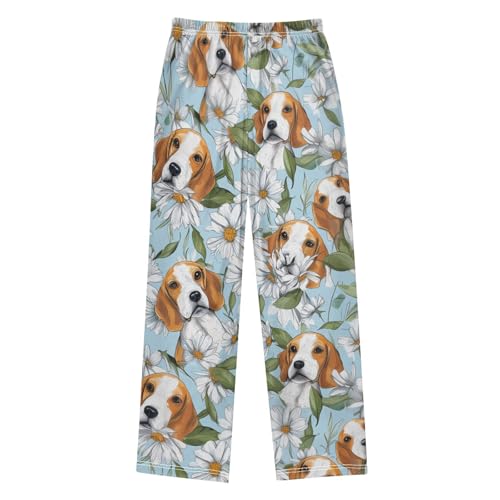 Beagle Daisy Flowers Boys Long Pants Soft Trousers Elastic Waist Kids Lounge Bottoms with Pockets S-XL2