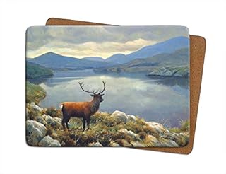 Julian Friers Stag Lake Large Table Mat by Wildlife Artist Non-slip - Cork-backed Placemat