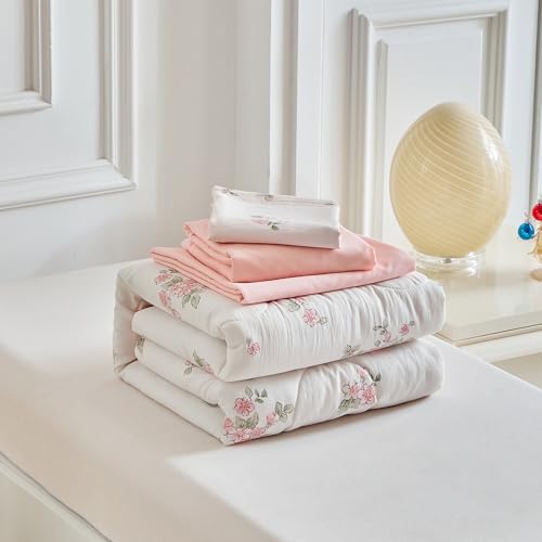 Image of Joyreap 4 Piece Toddler Bedding Set- Floral Pink n White Design, Microfiber Toddler Bedding Comforter Set for Girls