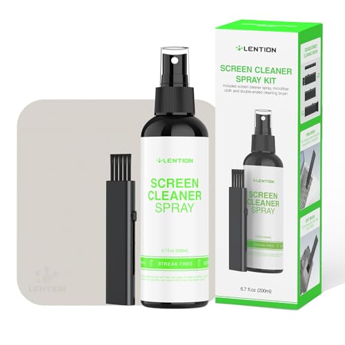 LENTION - Kit de Nettoyage pour Écrans avec Un Spray de 200 ML, Un Chiffon en Microfibre de 15x15 cm et Une Brosse à Clavier, conçu pour Les Ordinateurs,...