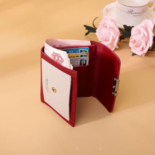 Short Wallet PU Luxury Large Capacity Card Holders Retro Solid Color Wallet Woman(Black)3