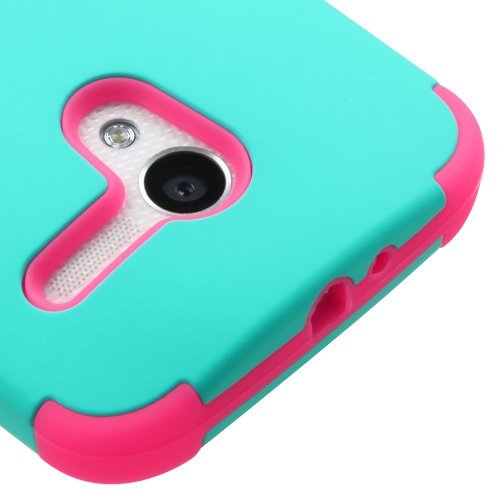 Moto X Case (1st Gen Only), Rock Me Wireless (TM) 3 items Bundle - Screen Protector, 24K Gold Plating Electromagnetic Waves Blocking Sticker and Triple Layers Protective Case for Motorola Moto X. (Teal Green / Pink)