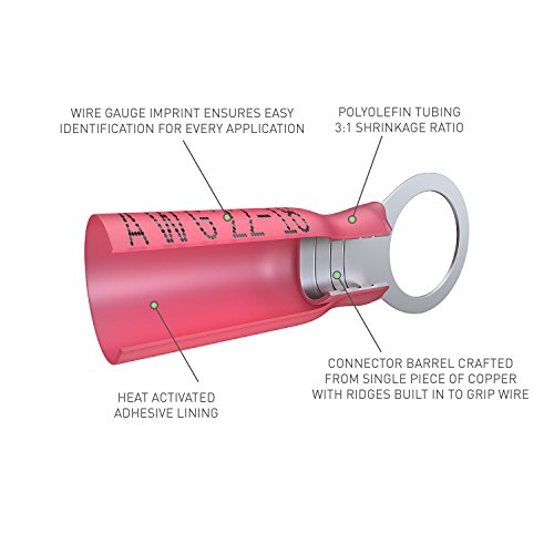 E-Volt Heat Shrink Crimp Connectors – 150 Pc Red Adhesive Tube 5/16” Electrical Waterproof Ring Connector For 22-16 Awg | Industrial Grade Bulk Electrical Terminals For Automotive, Marine And Audio #TOP2