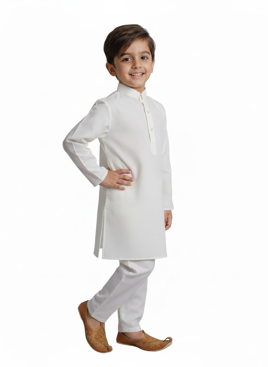 Kids Premium Cotton Kurta Pajama Set | Elegant Ethnic Wear | Boy Kurta Pajama | Mandarin Collar Kurta | Traditional Outfit for Boys- White Color-image-33