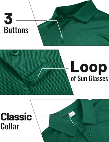 TACVASEN Men's Long Sleeve Polo Shirts Quick Dry Tactical Golf Collared Lightweight Work Breathable Moisture Wicking Outdoor E-Green S - Thumbnail 3
