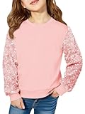Haloumoning Girls Sequin Sweatshirt Kids Sparkle Long Sleeve Pullover Tops Fall Fashion Clothes 5-14 Years Pink