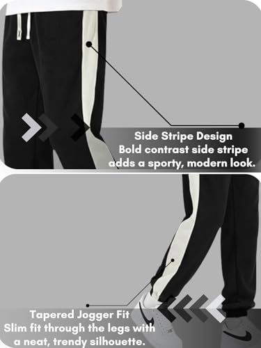 Image of GRECIILOOKS Men's Cotton Poly Blend Joggers with Side Stripe, Casual Sweatpants, Relaxed Fit Streetwear Trousers for Outdoors