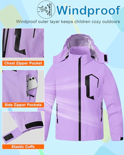 Image of Kids Rain Jacket Boys Girls Lightweight Raincoats Kids Outdoor Windbreaker Jackets with Detachable Hood