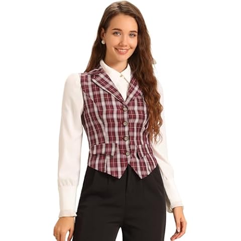 Allegra K Women's Vintage Plaid Vest Cover