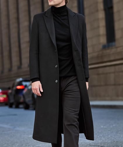 SOMTHRON Men's Winter Trench Coat Single Breasted Notched Lapel Peacoat Slim Fit Business Long Jacket Overcoat4