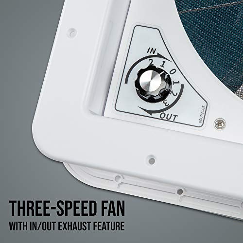 Hike Crew 14” RV Roof Vent Fan – 12V Motorhome Fan w/ 3 Speed Intake & Exhaust – Manual Crank Lift & Smoke Lid – Includes Screws & Garnish