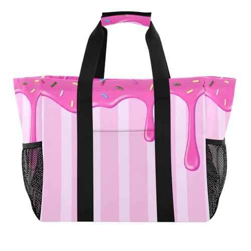 Candy Dripping with Sprinkles Reusable Grocery Bags Large Tote Bag Waterproof Canvas Organizer for Beach Picnic Laundry Travel