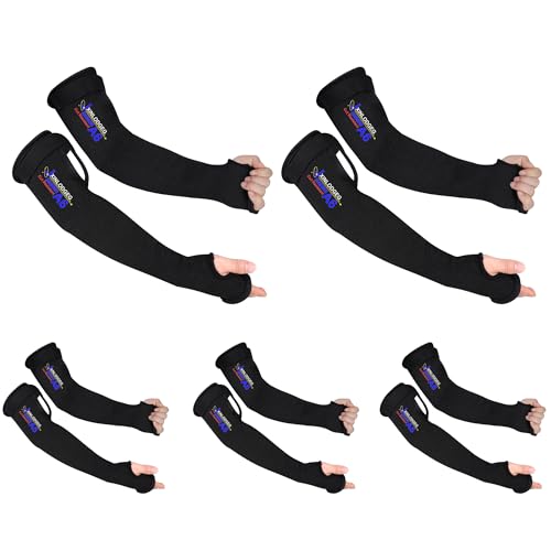 JXINLODGEG Cut Resistant Farmers Sleeves - A6 Protection with Thumb Hole, Arm Protectors, for Gardening, Welding, Kitchen, Black, ‎One Size