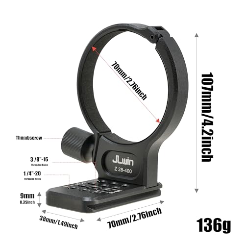 Fotga Lens Collar Tripod Mount Ring Base Stand for Nikon Nikkor Z 28-400mm f/4-8 VR Lens,with 1/4\"-20 3/8\"-16 Hole Arca Swiss Mount Base Mount for Tripod Ball Head Clamp Light Stand - Thumbnail 7